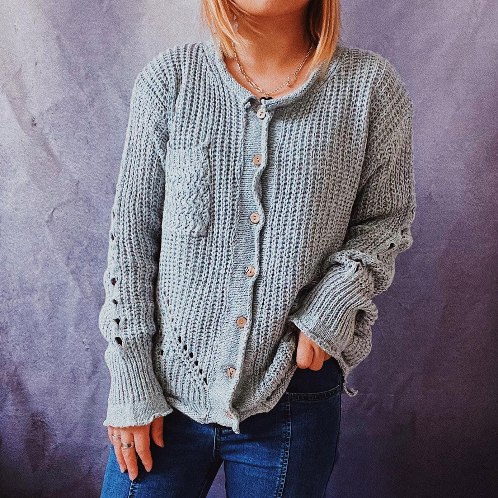 

Мода Женщины И Зима Однотонный Полый Вязаный Пуловер С Длинным Рукавом Повседневный Свитер S