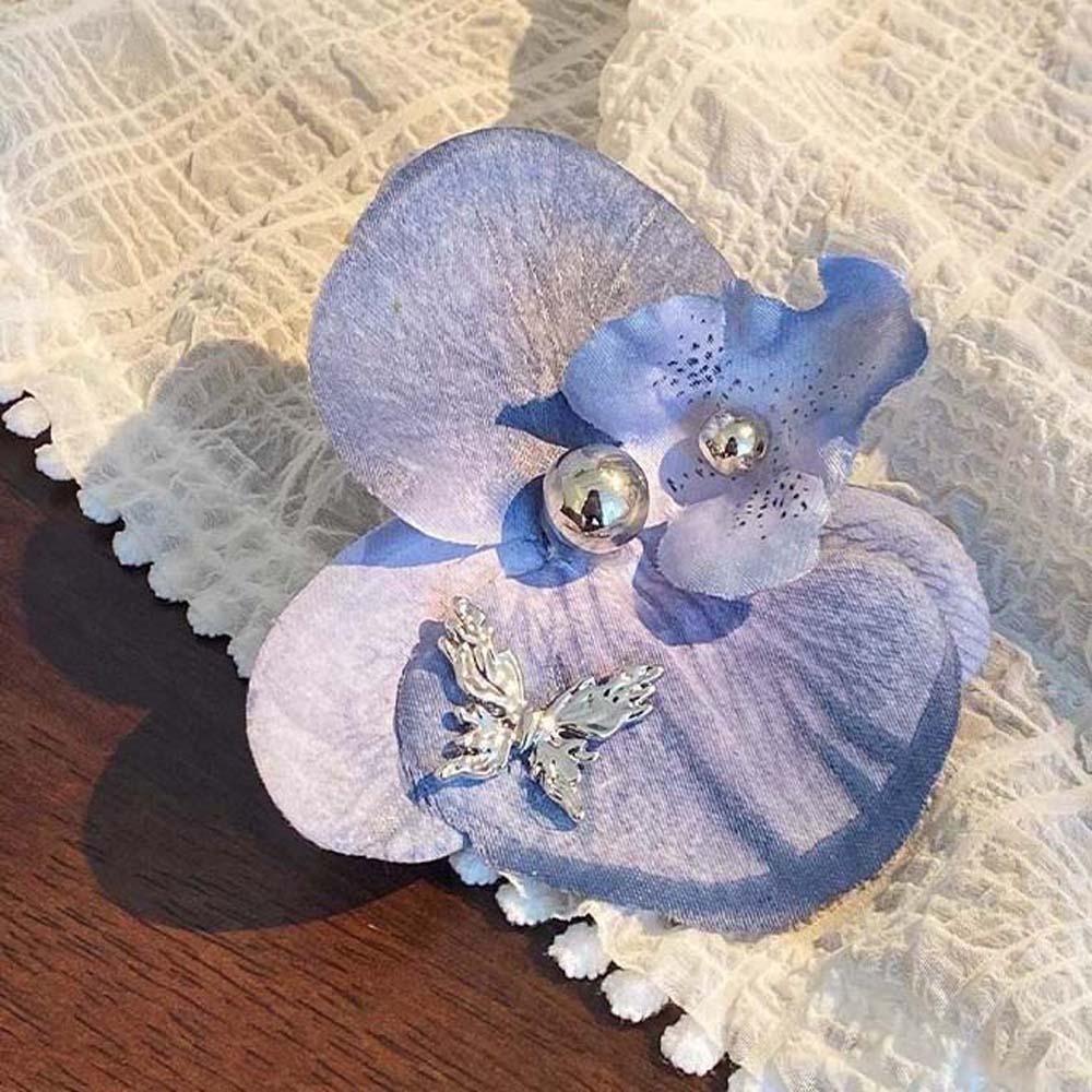 Cloth Butterfly Orchid Hair Clip Pearl Bohemian Style Hairpin Cute Flower Shark Clip  Holiday