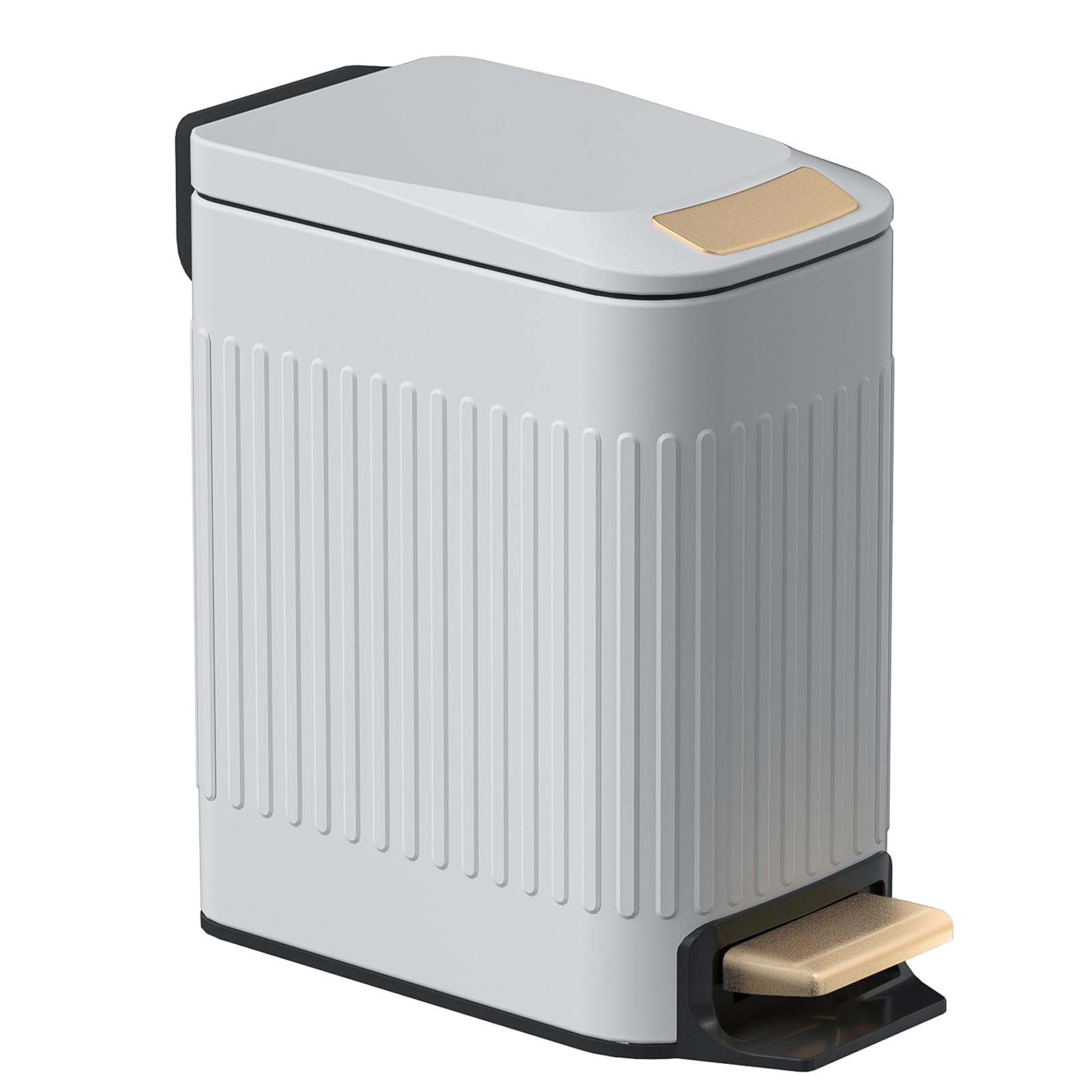 Kleiner Badezimmer-Mülleimer mit Kunststoffdeckel, 6 l schmaler Mülleimer aus Edelstahl, Metall-Papierkorb, rechteckiger Tretmülleimer 6L