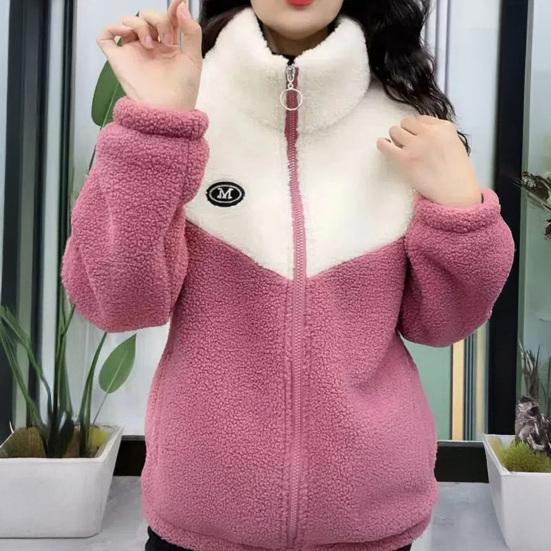 Women's Fuzzy Fleece Jacket Zip Up Stand Collar Sherpa Coat Fall