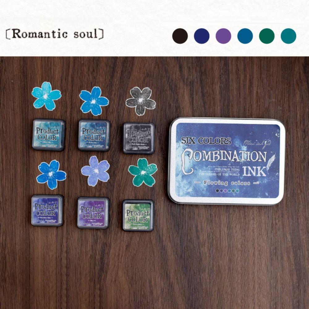 6pcs/set Flowing Color Series Ink Pad Handmade Stamp Pads  for Planner Stamps Scrapbook