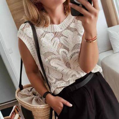 New Summer Sleeveless Knit Loose Casual Tank Tops Women Fashion Elegant Hollow Sexy Short Tanks Women Camis Elegant Retro Slim O Neck Tank Vest 26202