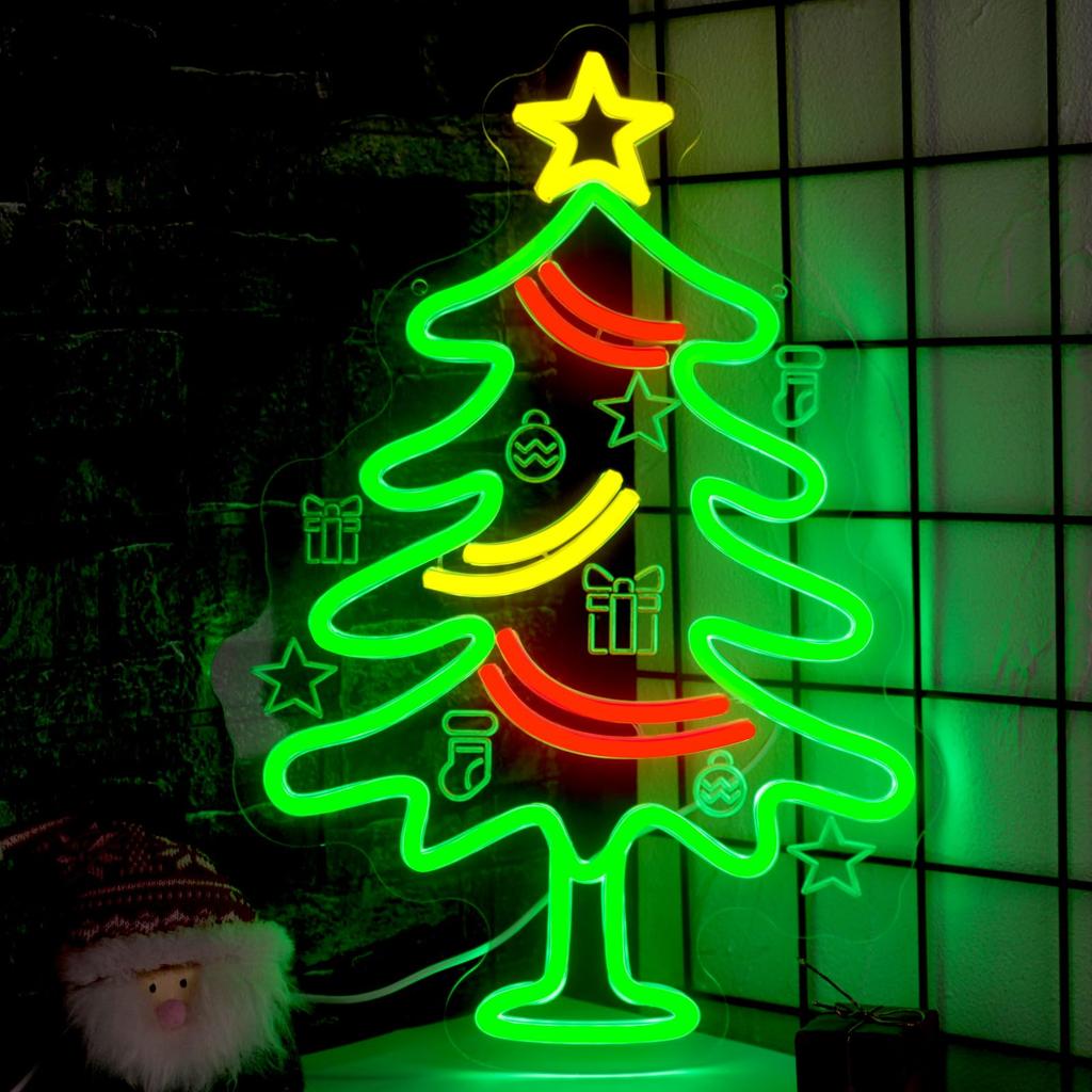 Christmas Tree Neon Dimmable LED Lights with Hanging Chain for Bedroom, Living Room, Window, Home, Party, Christmas Decoration