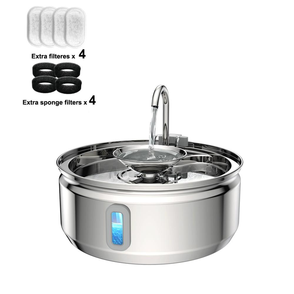 3L Paslanmaz Çelik Musluklu Kedi Çeşmesi Görünür su seviyesi Kediler Su Çeşmesi Ultra Sessiz Pompa Otomatik Evcil Hayvan Çeşmesi Kase