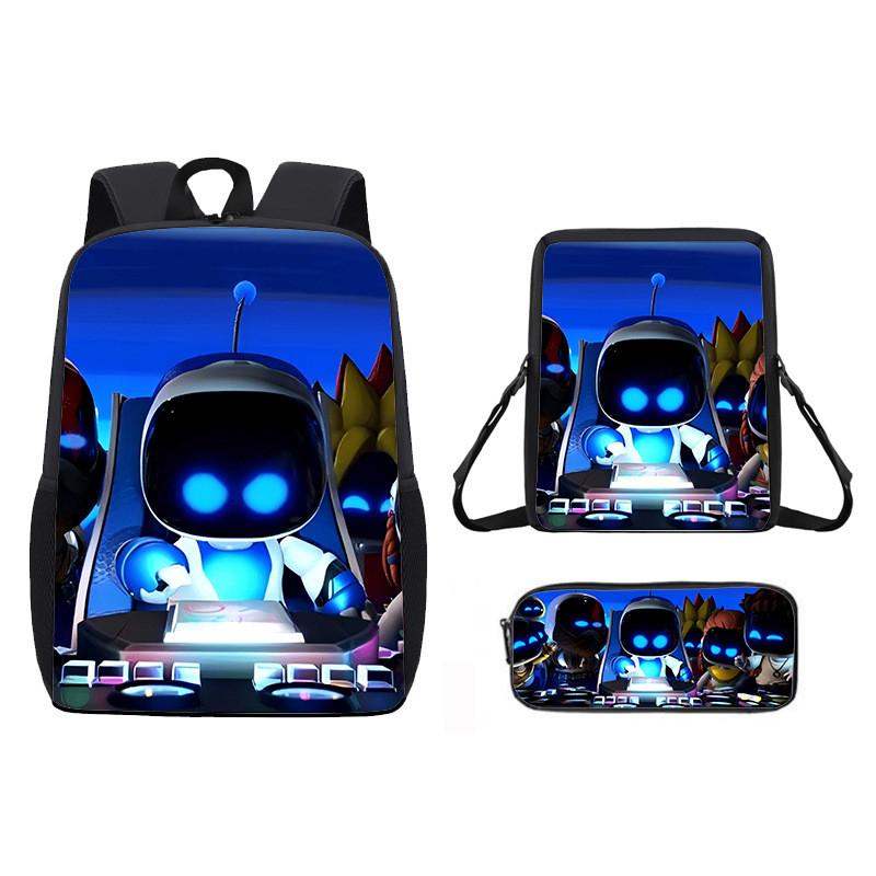 Astro Bot Cartoon Pattern Backpack Shoulder Bag Pencil Case Three Set Piece