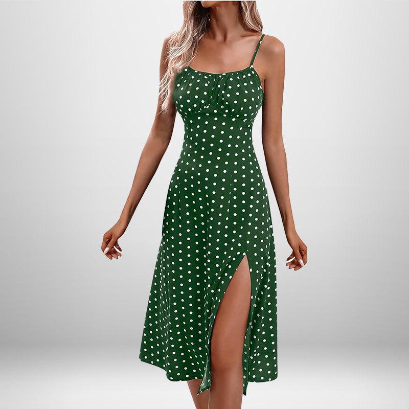 2025 Spring European and American Women's Sexy Print Lace-Up Slit Spaghetti Strap Dress