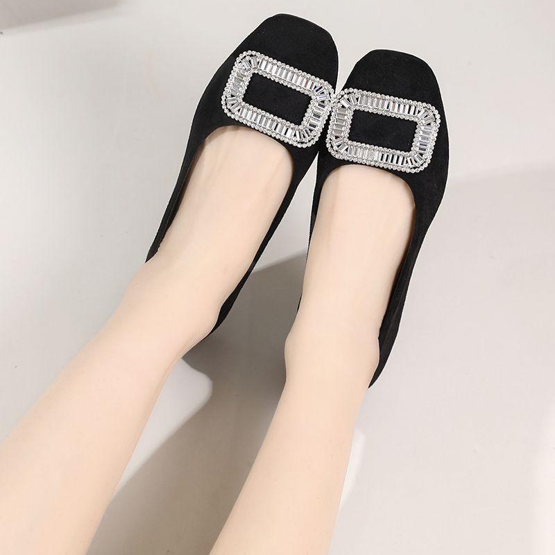 

Модная женская обувь Низкий каблук Элегантные со стразами Женские балетки Слипоны Черные Стильные Удобные Тренд 2025 Акция Платье 39 40