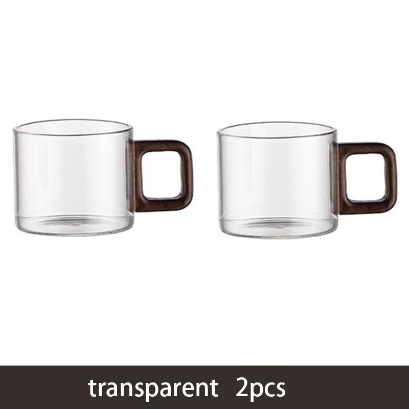 2/4/6pcs Heat-resistant Glass Tea Cup With Walnut Handle 120ml Mini Espresso Cup Set Ground Coffee Mug Glasses Brewing Teaware