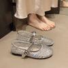 Mode Mesh Ein-Wort-Schnalle Ballerinas Mary Jane Schuhe Flachsohle Blitzer Diamanten Neu 2025 Atmungsaktive Einzelne Schuhe Damenschuhe