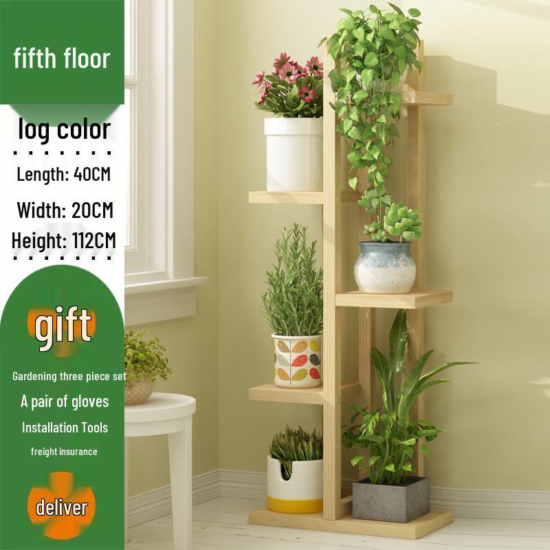 Solid Wood Plant Stand: Floor-Standing Flower Pot Holder for Balcony, Living Room, or Outdoor Space