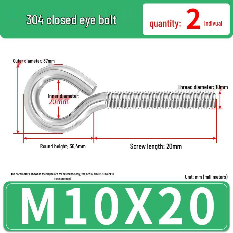 304 Stainless Steel Eyebolt with Ring Hook – Machine Thread Closed Eye Bolt (M4 M5 M6 M8)