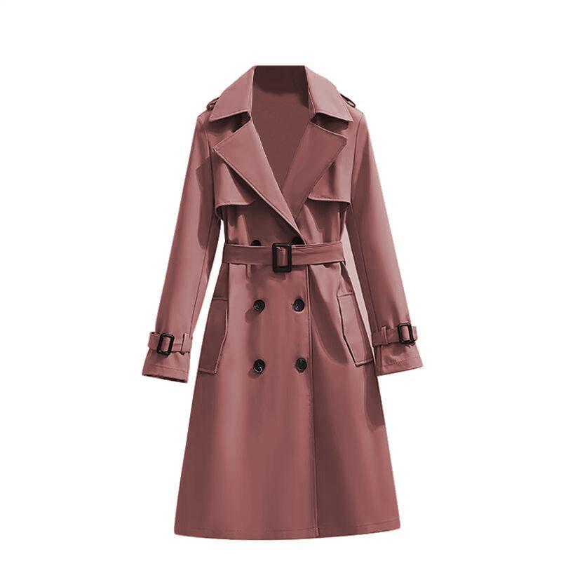 Women's Double Breasted Long Trench Coat with Tie Belt and Cuff Straps