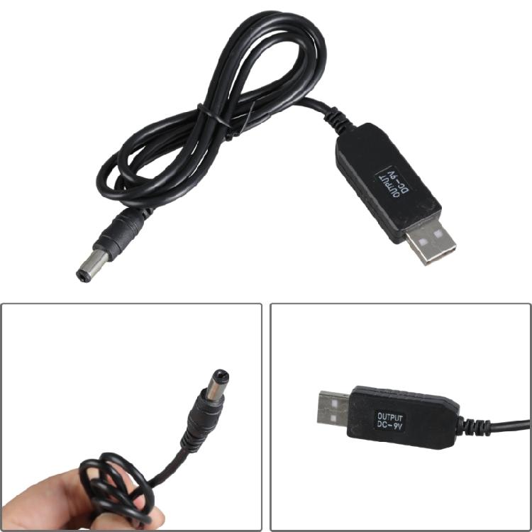 USB to DC5521 9V Step up Converters Cable for LED Bulb and Routers 5.5x2.1mm Male Plugs Power Supply USB Cable 100cm