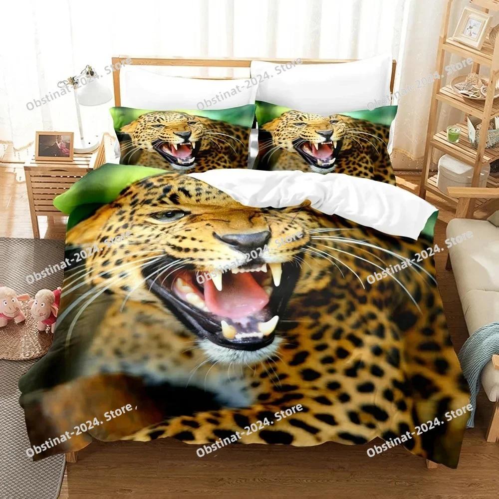 3D Black Panther Duvet Cover Set Black Leopard Bedding Set Safari Cheetah Animal Theme Pillowcase Quilt Full Queen Size Cover