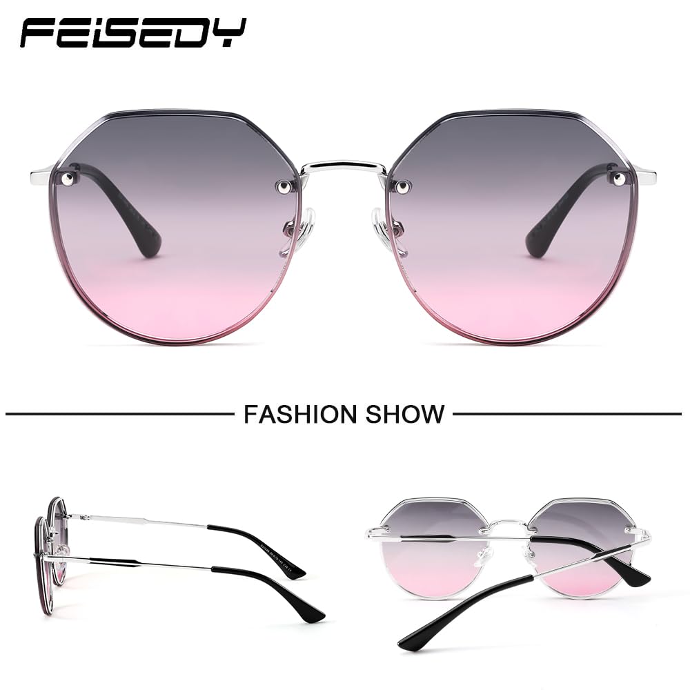 Feisedy UV400 Polygonal Popular Fashion Sunglasses with Colored Perfect for and Small B1263 Women's Sunglasses, Protection, Frame, Lenses, Travel,
