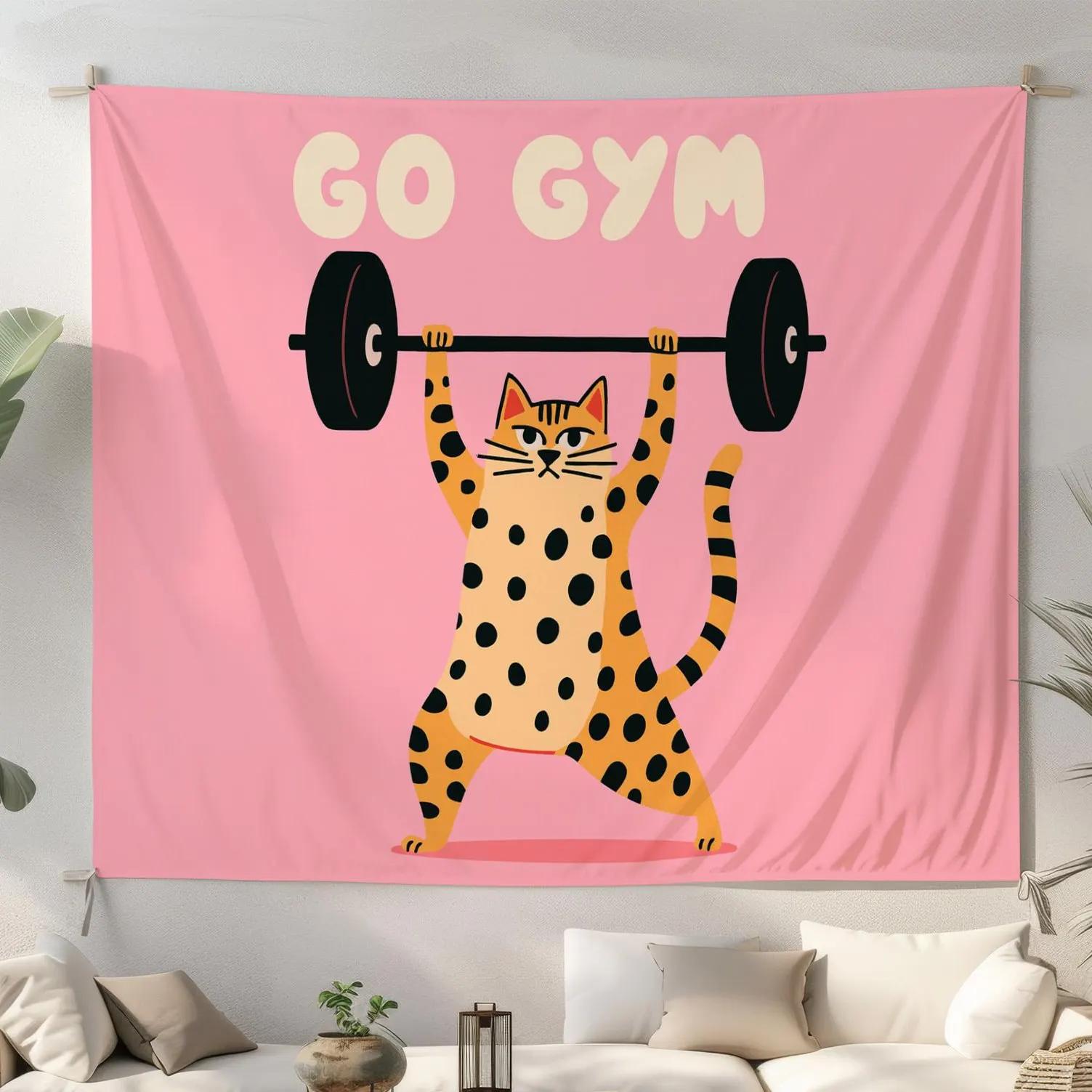 American Retro Fitness Leopard Tapestry Go Gym Fun Slogan Art Shooting Background Atmosphere Room Decoration 100X70CM