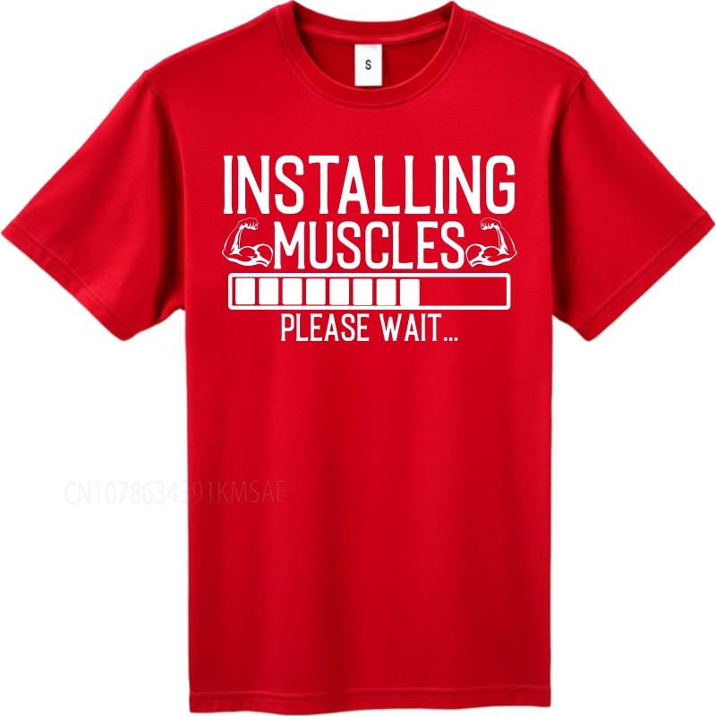 new cotton tshirt Plus Size summer Women tshirt Installing Muscles Please Wait Short Sleeve Travel Oneck tops male teeshirt