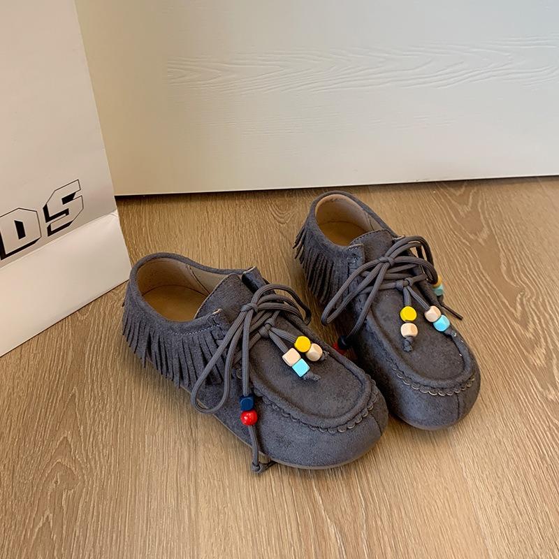 Retro tassel beaded women's new versatile comfortable lazy one-pedal casual kangaroo shoes