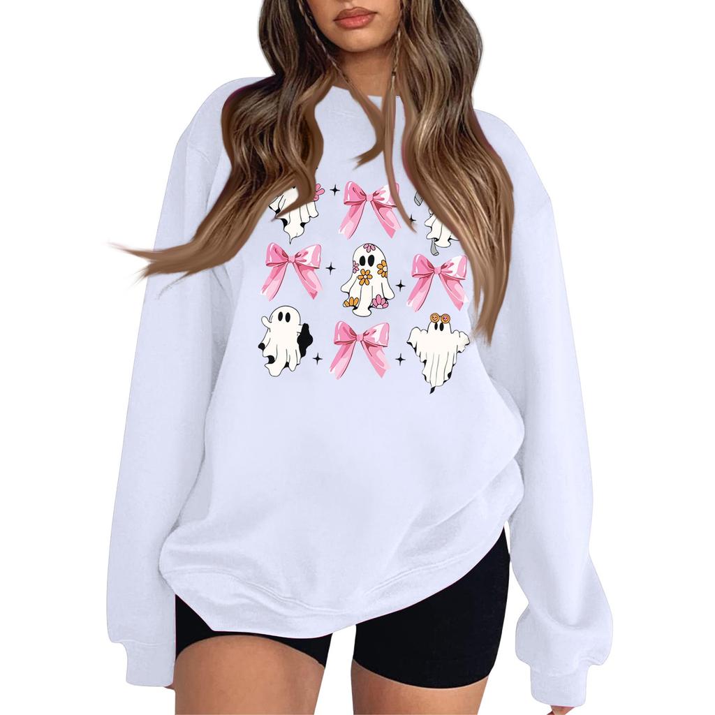 Sweat à capuche à manches longues et col rond pour femme, mode Halloween, petit imprimé