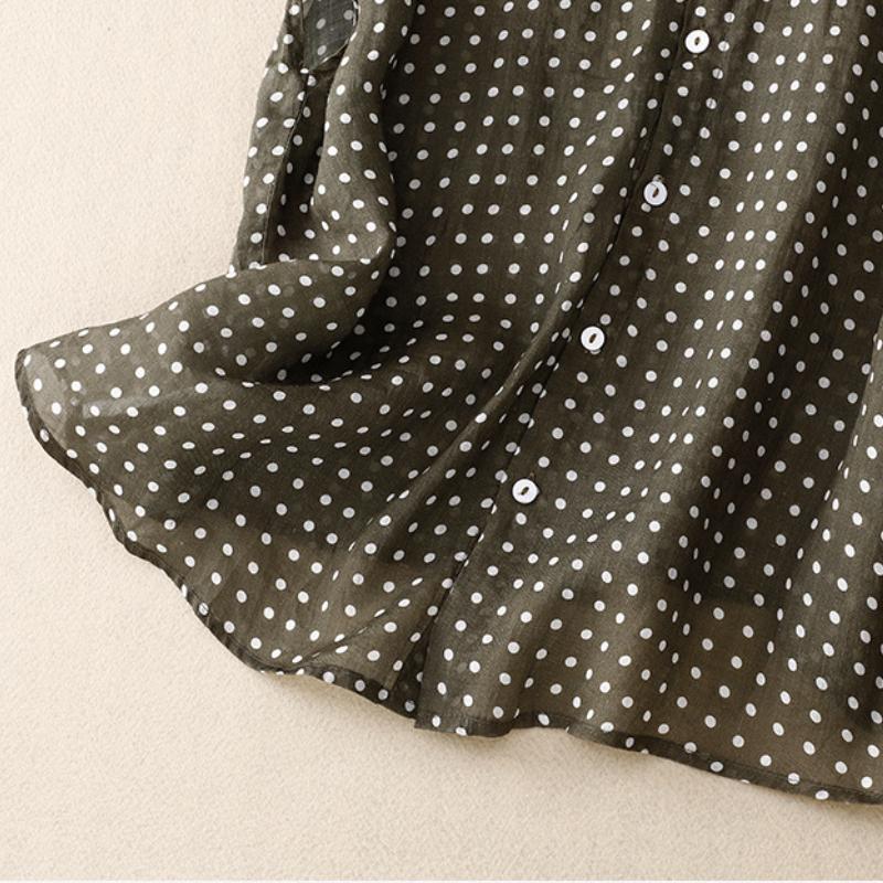 Καλοκαιρινό Λεπτό Βαμβακερό Λινό Μπλούζα Γυναικείο Καλλιτεχνικό Casual Loose Πουά Αμάνικο Πουκάμισο Μαύρο Πράσινο