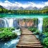 Waterfalls Landscape Wallpaper Wood Bridge Photo Mural Living Room Tv Sofa Backdrop Wall Mural Home Decor