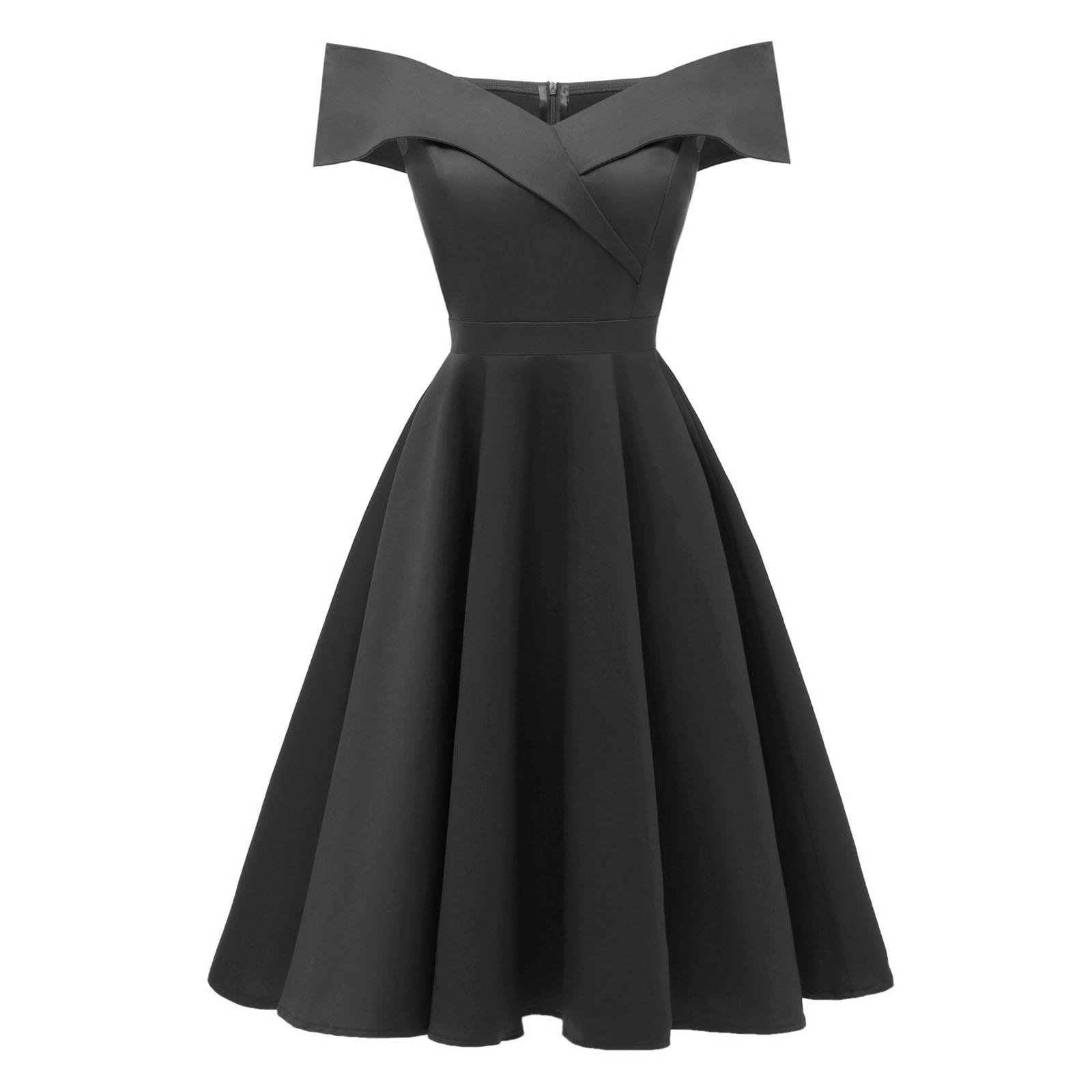 

Женские платья с открытыми плечами для женщин Коктейльное платье трапециевидной формы Коктейльные платья для гостей на свадьбе M чёрный