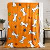 Cartoon Bones and Stars On Orange Patterned Flannel Blanket Perfect for the Bedroom Living Room, Sofa, or a Little Nap