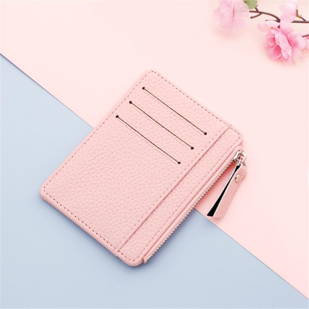 

Slim Wallet Purse PU Leather Women Men Card Holder Unisex Zipper Business Card Case Credit Mini Bank Cards Holder Gift Wallet розовый