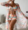 2026 New Women's 3 Pieces Swimsuit Tie Dye Print Tankini with Long Mesh Cover-Up Swimwear Push Up High Waist Shorts Bathing Suit