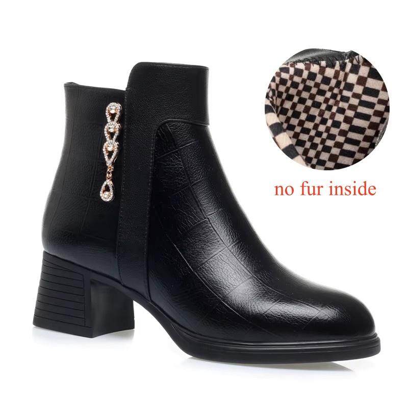 5cm 8cm Comfortable All Match Soft Leather Ankle Boots Women Shoes Winter 2026 Elegant Block Heels Warm Fur Boots for Mom Daily
