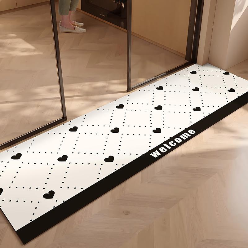 PVC Kitchen Floor Mat Waterproof Leather Foot Mats Non-slip Oil Proof Carpet Long Rug Black Flower Stripe Home Decoration Rugs