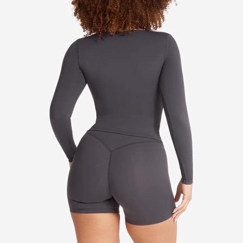 

Сексуальный костюм для йоги с V-образным вырезом и облегающим кроем: С длинным рукавом, подчеркивающая грудь, спортивная верхняя одежда Medium