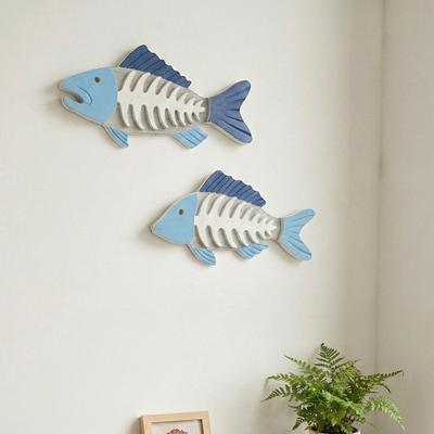 Wooden Fish Bone Wall Decor Beach Wood Fish Wall Sculpture Vintage Mediterranean Style Fish Hanging Wall Art for Home Lake House Bedroom Decor
