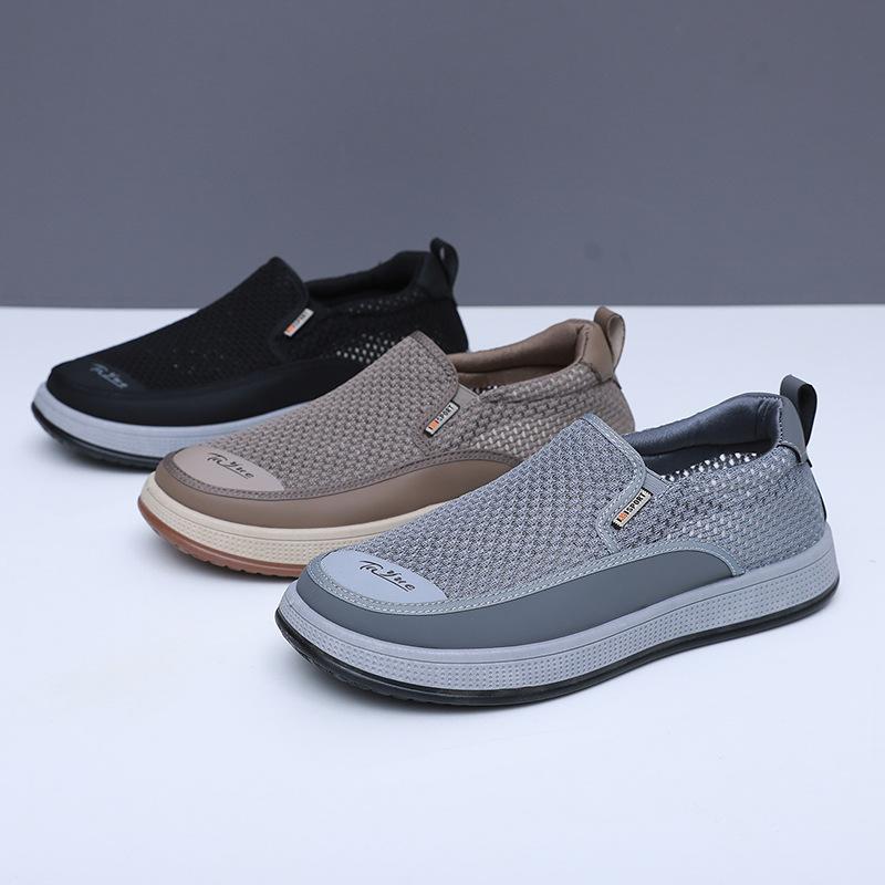 Sapatos masculinos primavera e outono novos casuais de um pedal não cansam os pés malha sapatos masculinos simples leves e confortáveis sapatos simples preguiçosos