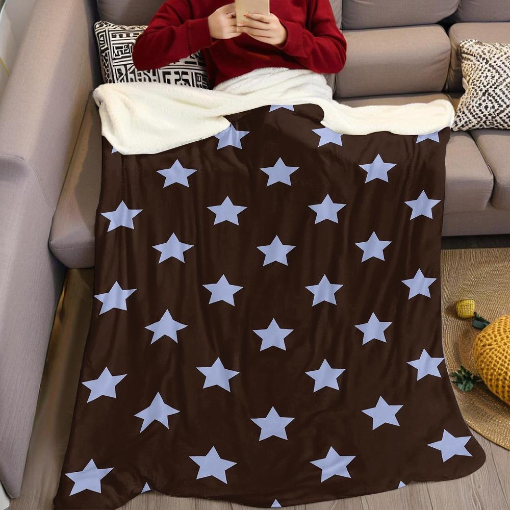 Dark Brown Celestial Light Blue Stars Flannel Blanket Warm Soft Halloween Christmas Couch Warm Cozy Decorative for All Season