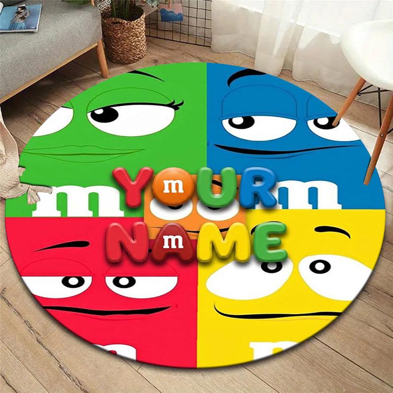 M&M's Custom Name Round Area Rug,Carpet Rug for Living Room Bedroom Sofa Playroom Decor,Non-slip Floor Mat