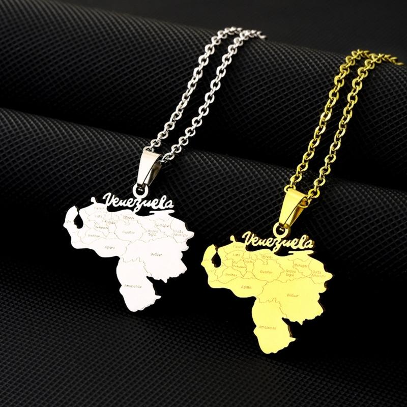 Stainless Steel Outline Venezuela Map Pendant Necklace Heart Map Jewelry