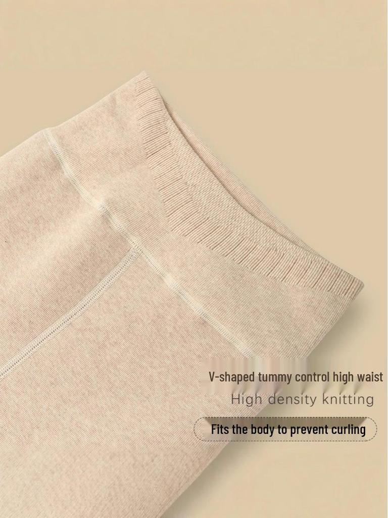 Women's High-Waist Ribbed Leggings - 500g Combed Cotton Fleece-Lined, Slimming & Anti-Pill, for Autumn/Winter