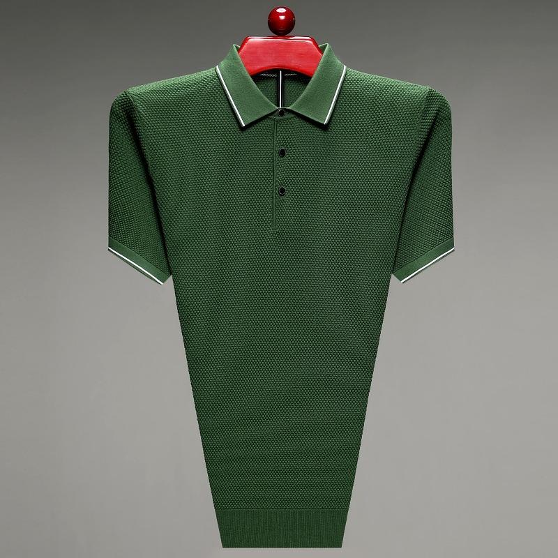 Middle-Aged and Old Father Clothes Business Casual Fashion Men's T-shirt Polo Collar Solid Color Elegant Breathable Mesh Short Sleeve