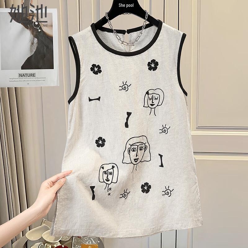 Women s Embroidered Linen Vest L