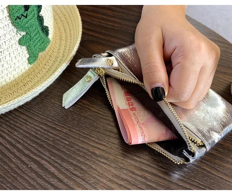 Kuskinn Ekte Lær Lommebok Dame Myntpung Pengepose Klemme Sølv Mote Dame Lommebok Kredittkortholder Liten Dame Glidelåsposer Pose