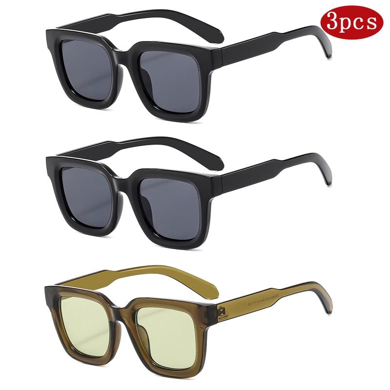 3pcs New Fashion Square Sunglasses Women Retro Personality Shades UV400 Men Outdoor Brand Colorful Colors Sun Glasses Unisex