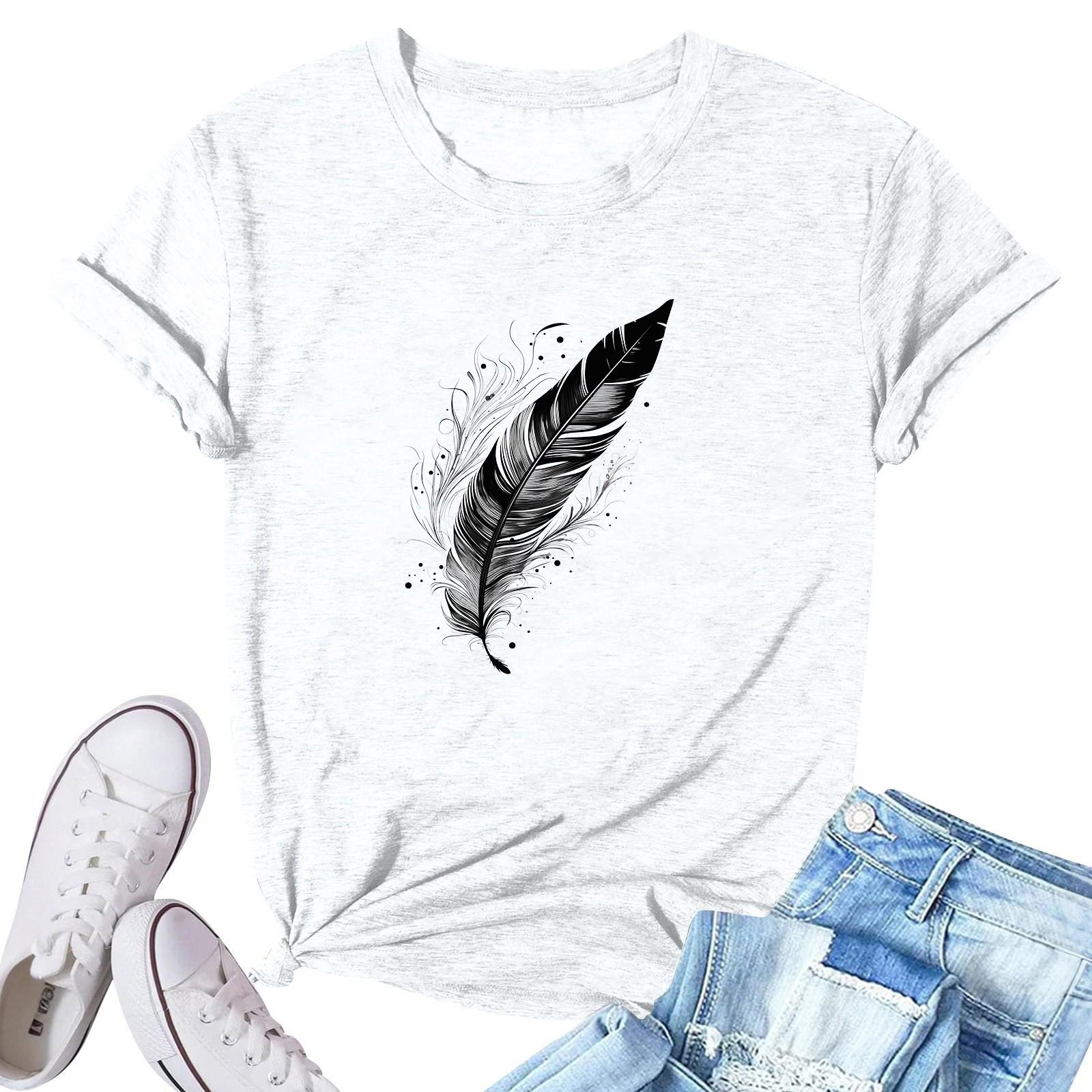 

Женская модная повседневная плиссированная футболка с коротким рукавом с принтом XL белый