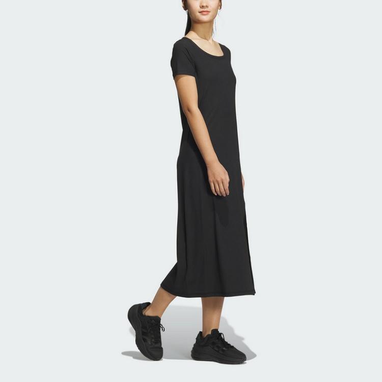 adidas SS25 Fashion Comfortable Soft Skin-Friendly Short Sleeve Dress Women Dresses Black JN0708