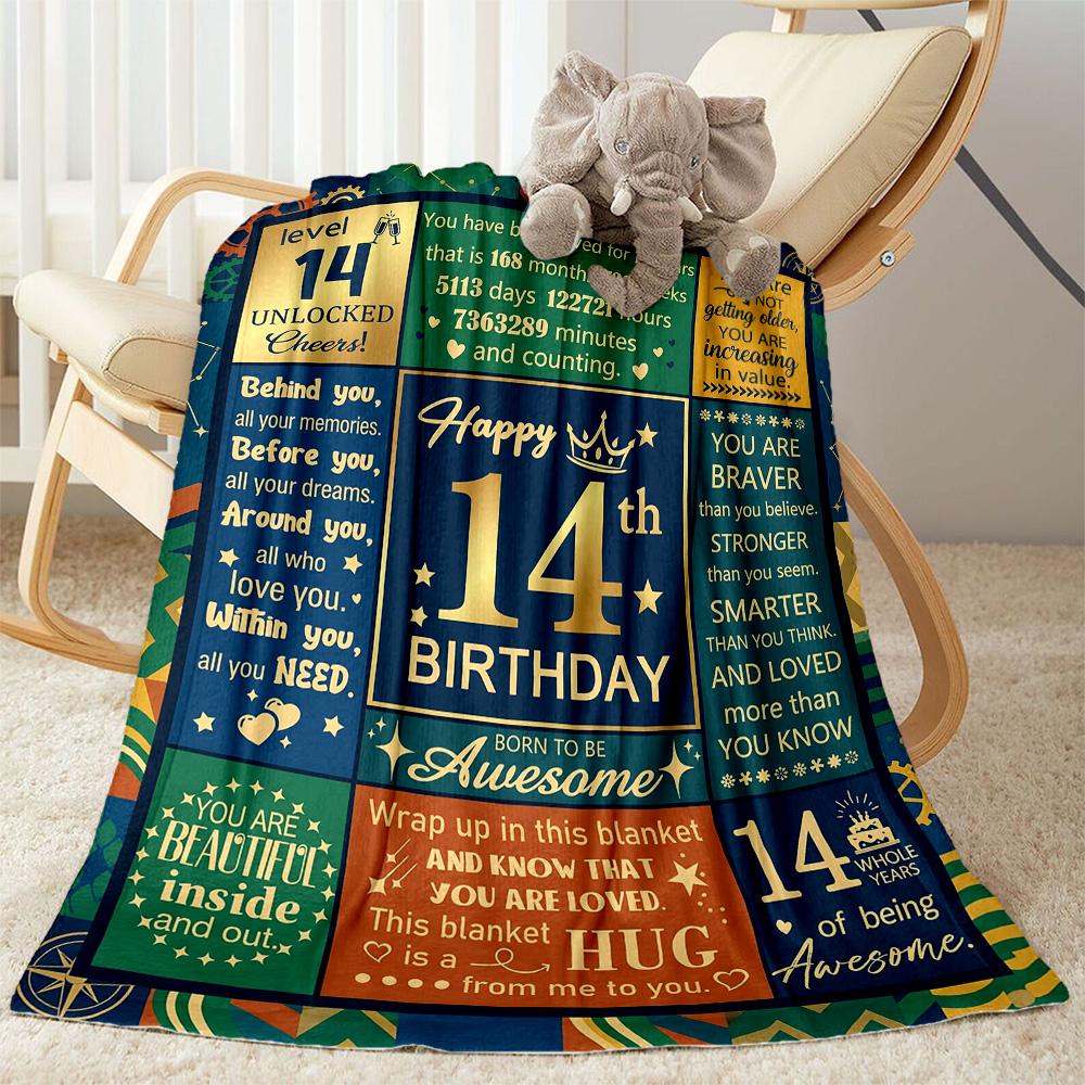 14th Birthday Celebration Blanket Soft & Cozy Great for Sofa Office Picnics Four Seasons Multipurpose Warmthful Decor Birthday Christmas Gift Blanket