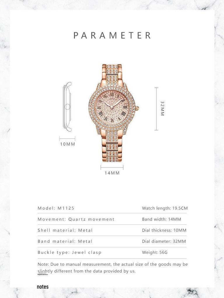 Luxury Diamond-Studded Roman Pattern Ladies Watch and Bracelet Set