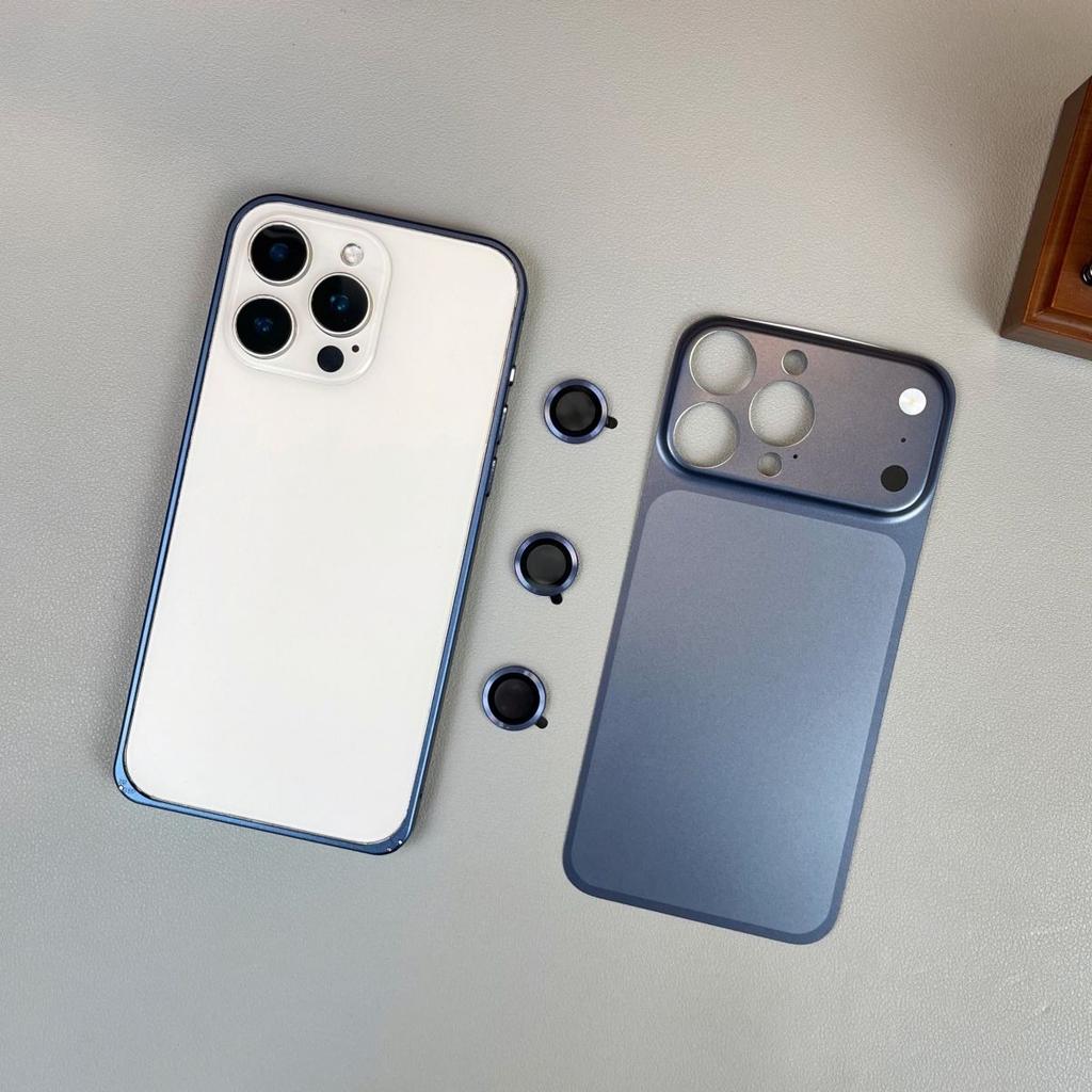 Change to 17Pro/Max Alloy Frame Metal Backplane Glass Lens Film 3 in 1 Case for iPhone 13 14 12 15 16 Pro Max Anti-Drop Cover