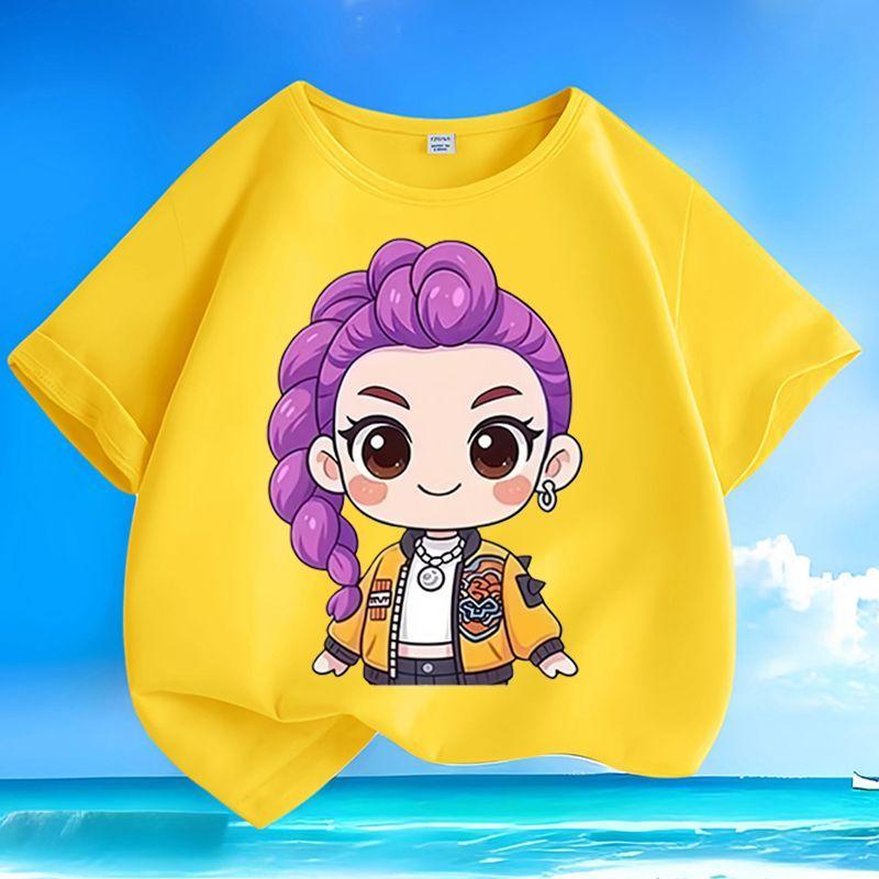 Boys' and Girls' Fashionable KPOP Hunting Girl Group Rumi's T-shirt Summer Children's Loose Pure Cotton T-shirt