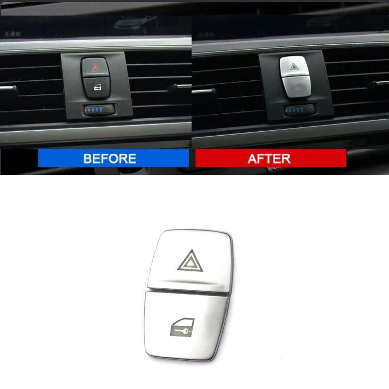 For BMW 1 2 3 4 Series 3GT 2014 2015 2016 2017 2018 2pcs ABS Chrome Car Interior Warning Light Switch Button Sticker Cover Trim