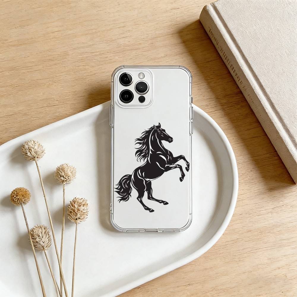 Running Black Horse Pattern Phone Case For iPhone 17 16 15 14 13 12 11 Mini Pro Max Plus Transparent Cover